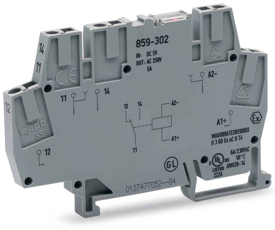 WAGO ELETTRONICA - Modulo relè.Tensione nominale di ingresso: 5 V DC.1 contatto in scambio.grigio