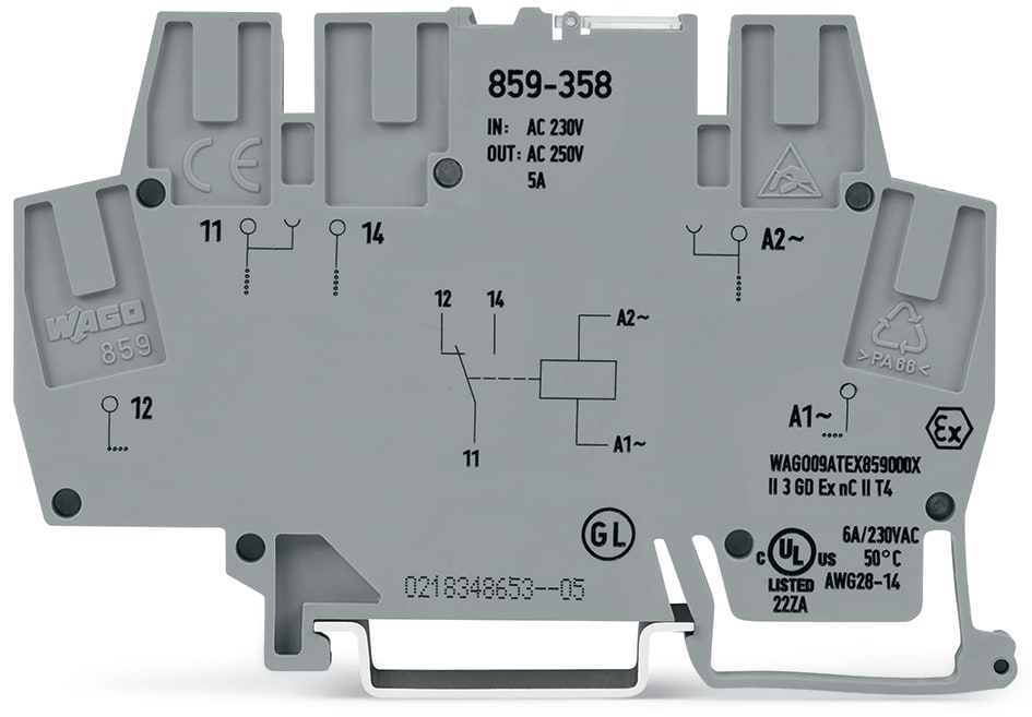 WAGO ELETTRONICA - Modulo relè.Tensione nominale d'ingresso: 230 V AC/DC.1 contatto in scambio.grigio