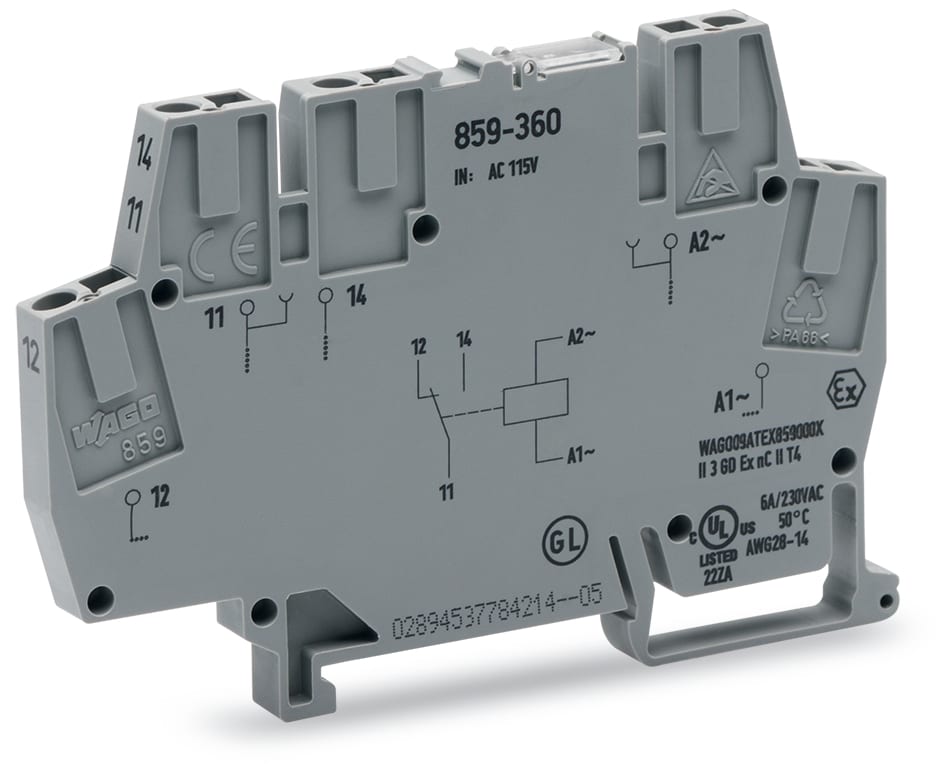 WAGO ELETTRONICA - Modulo relè.Tensione nominale d'ingresso: 115 V AC.1 contatto in scambio.grigio