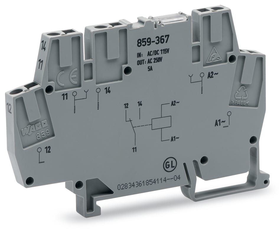 WAGO ELETTRONICA - Modulo relè.Tensione nominale d'ingresso: 115 V AC.1 contatto in scambio.grigio