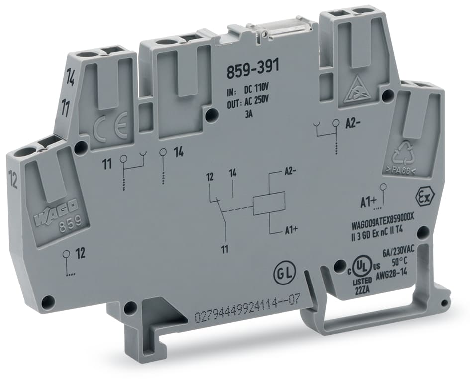 WAGO ELETTRONICA - Modulo relè.Tensione nominale di ingresso: 110 V DC.1 contatto in scambio.grigio 859-391