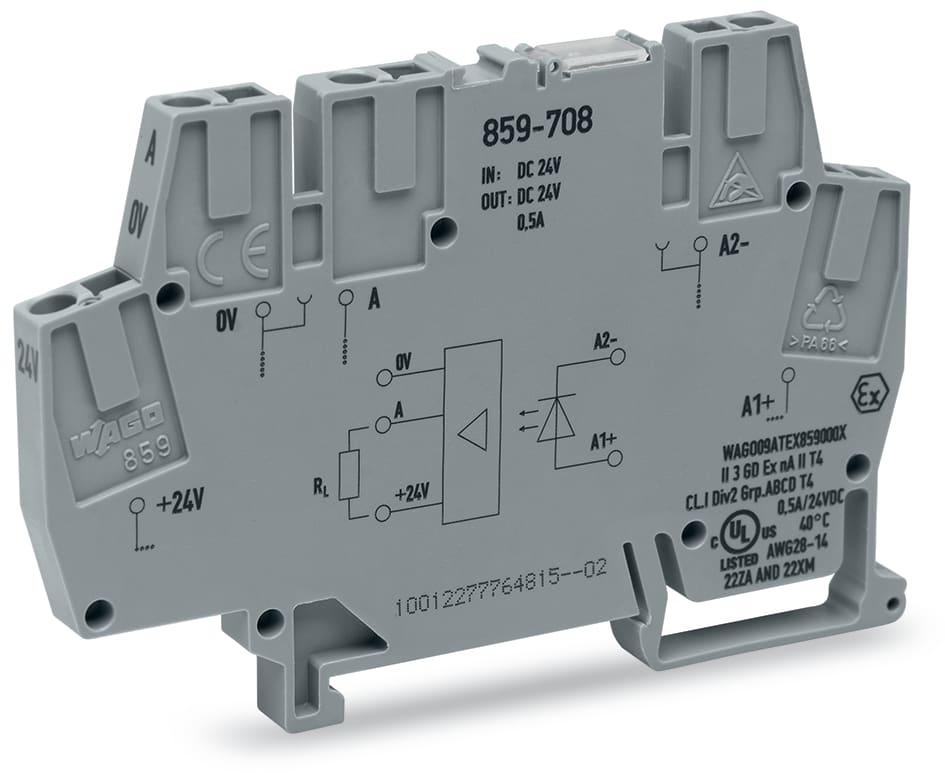 WAGO ELETTRONICA - Modulo optoaccoppiatore.Tensione nominale di ingresso: 24 V DC.Intervallo tensione d'uscita: da 0 a 24 V DC.grigio