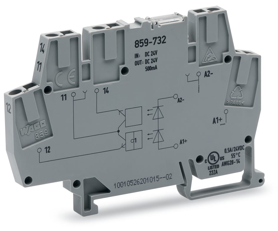 WAGO ELETTRONICA - Modulo optoaccoppiatore.Tensione nominale di ingresso: 24 V DC.Intervallo tensione d'uscita: da 3 a 30 V DC.grigio