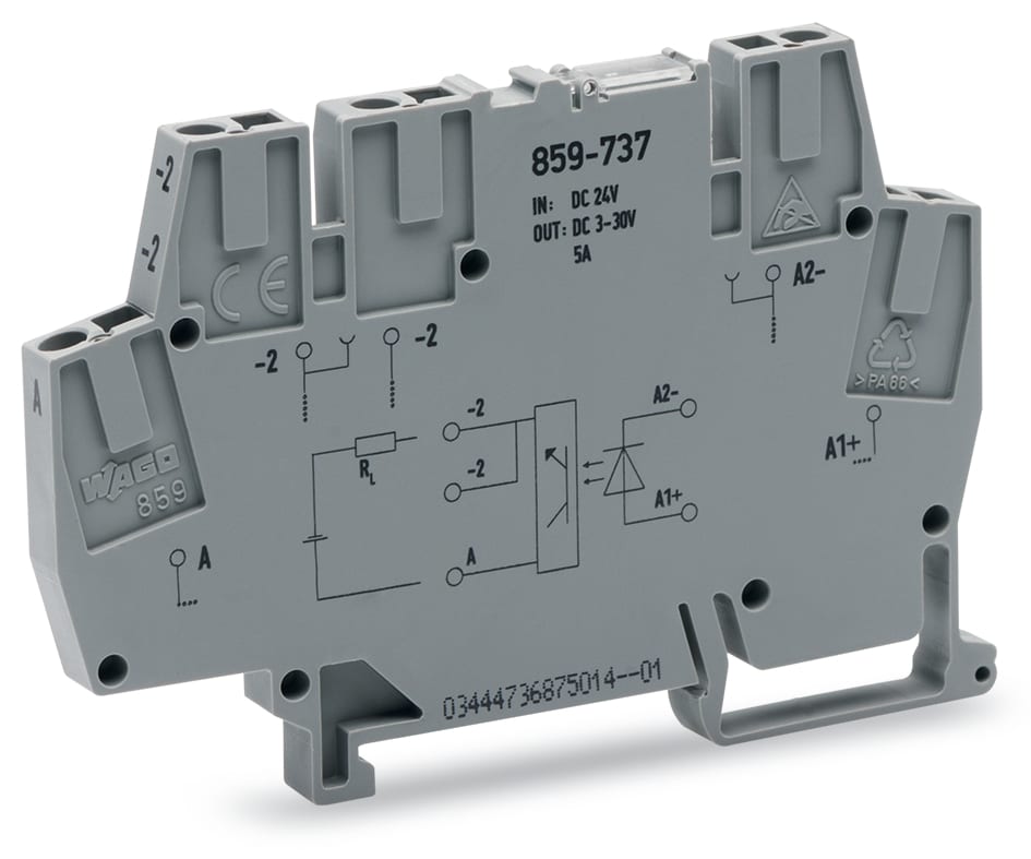 WAGO ELETTRONICA - Modulo optoaccoppiatore.Tensione nominale di ingresso: 24 V DC.Intervallo tensione d'uscita: da 0 a 30 V DC.grigio