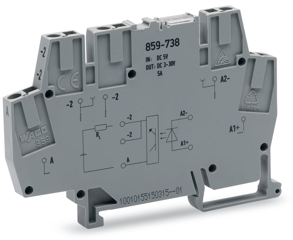 WAGO ELETTRONICA - Modulo optoaccoppiatore.Tensione nominale di ingresso: 5 V DC.Intervallo tensione d'uscita: da 3 a 30 V DC.grigio