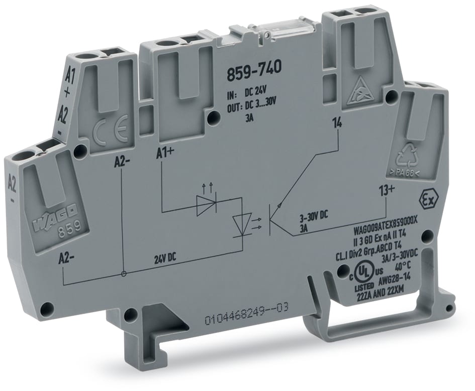 WAGO ELETTRONICA - Modulo optoaccoppiatore.Tensione nominale di ingresso: 24 V DC.Intervallo tensione d'uscita: da 3 a 30 V DC.grigio