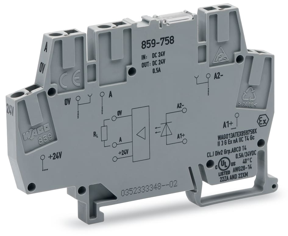 WAGO ELETTRONICA - Modulo optoaccoppiatore.Tensione nominale di ingresso: 24 V DC.Intervallo tensione d'uscita: da 20 a 30 V DC.grigio