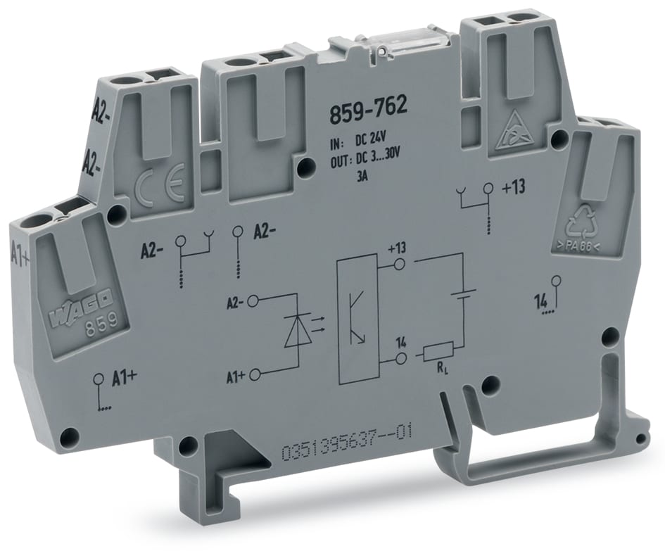 WAGO ELETTRONICA - Modulo optoaccoppiatore.Tensione nominale di ingresso: 24 V DC.Intervallo tensione d'uscita: da 3 a 30 V DC.grigio