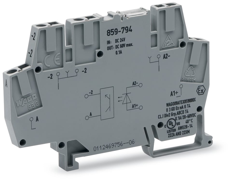 WAGO ELETTRONICA - Modulo optoaccoppiatore.Tensione nominale di ingresso: 24 V DC.Intervallo tensione d'uscita: da 9 a 60 V DC.grigio