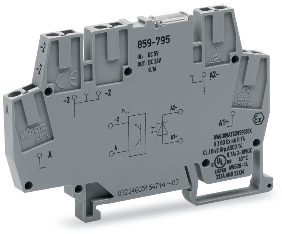WAGO ELETTRONICA - Modulo optoaccoppiatore.Tensione nominale di ingresso: 5 V DC.Intervallo tensione d'uscita: da 3 a 30 V DC.grigio