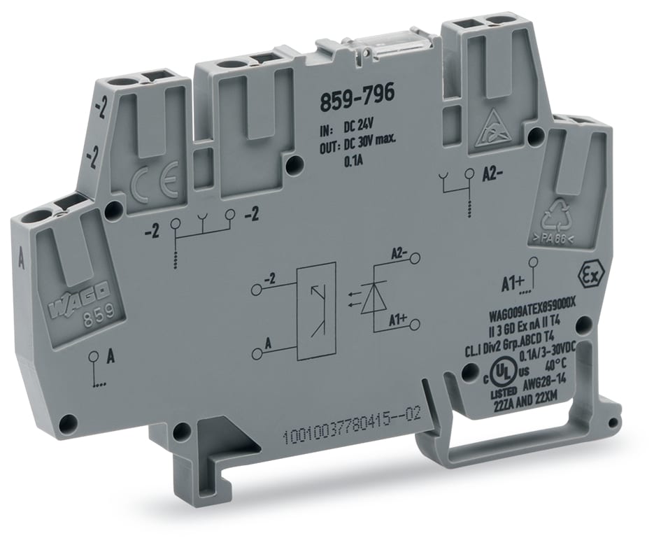 WAGO ELETTRONICA - Modulo optoaccoppiatore.Tensione nominale di ingresso: 24 V DC.Intervallo tensione d'uscita: da 3 a 30 V DC.grigio