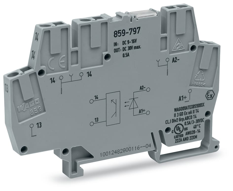 WAGO ELETTRONICA - Modulo optoaccoppiatore.Tensione nominale di ingresso: 12 V DC.Intervallo tensione d'uscita: da 3 a 30 V DC.grigio