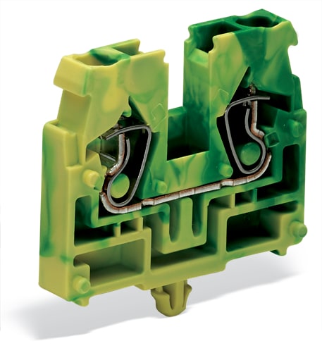 WAGO ELETTRONICA - Morsetto centrale per 2 conduttori.senza pulsanti.con piede di fissaggio a scatto.verde-giallo