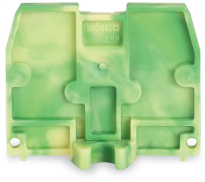 WAGO ELETTRONICA - Piastra terminale.con flangia di fissaggio M4.spessore 2,5 mm.verde-giallo 869-399