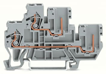 WAGO ELETTRONICA - Morsetto base a due piani 1 conduttore/1 pin?.Morsetto passante/passante.2,5 mm².grigio