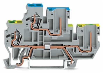 WAGO ELETTRONICA - Morsetto base a due piani 1 conduttore/1 pin?.Morsetto per conduttore di terra / passante.2,5 mm².grigio