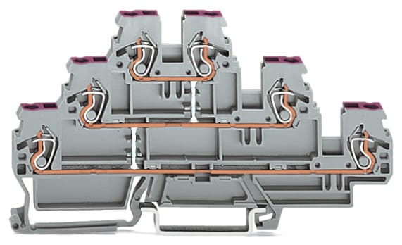 WAGO ELETTRONICA - Morsetto a tre piani.Morsetto passante per 6 conduttori.L.grigio