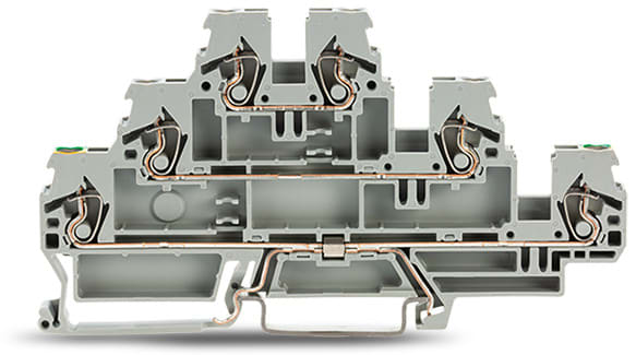 WAGO ELETTRONICA - Morsetto a tre piani.Morsetto per conduttore di terra/passante/passante.2,5 mm².grigio