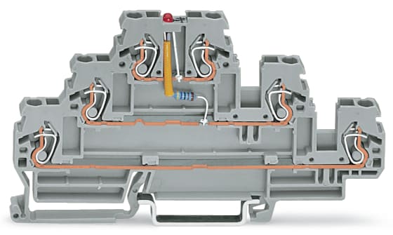 WAGO ELETTRONICA - Morsetto per componente.a tre piani.LED rosso.grigio 870-593/281-434