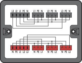 WAGO ELETTRONICA - Scatola di distribuzione.Corrente da trifase a monofase (400 V/230 V).2 ingressi.nero
