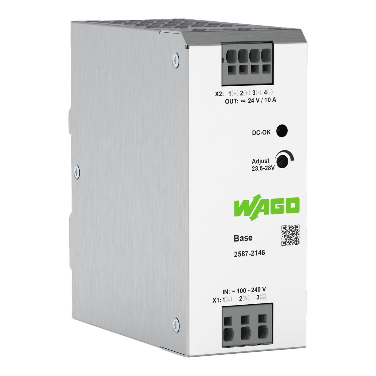 WAGO ELETTRONICA - Alimentatore switching; Base; 1 fase; Tensione d'uscita 24 V DC; Corrente d'uscita 10 A; LED DC-OK