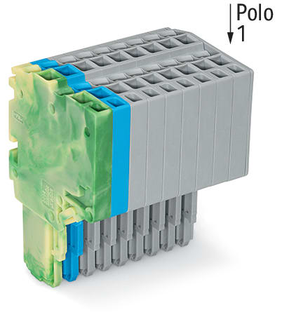 WAGO ELETTRONICA - Connettore femmina per 2 conduttori.Push-in CAGE CLAMP®.1,5 mm².giallo-verde/blu/grigio 2020-210/000-039