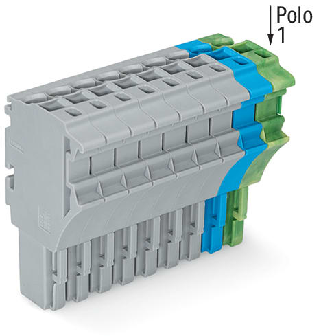 WAGO ELETTRONICA - Spina femmina per 1 conduttore.Push-in CAGE CLAMP®.4 mm².grigio, blu, giallo-verde