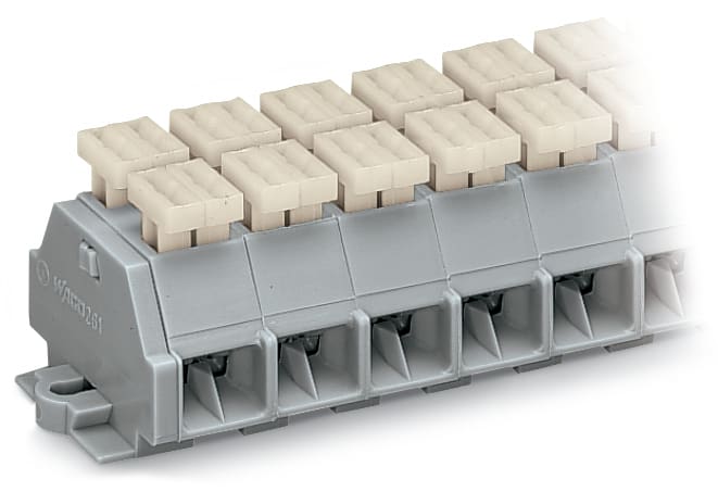WAGO ELETTRONICA - Morsettiera per 4 conduttori.su entrambi i lati con pulsanti.con piedi di fissaggio a scatto.grigio