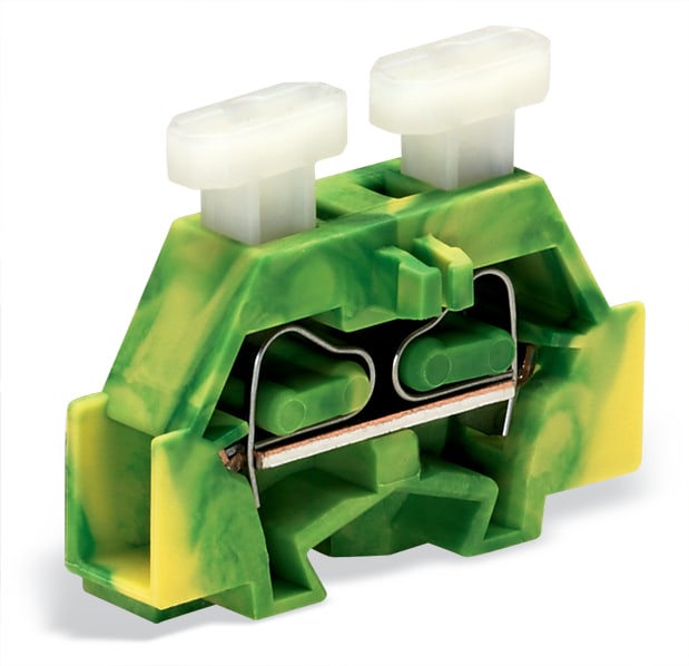 WAGO ELETTRONICA - Morsetto per 2 conduttori.su ambo i lati con pulsante.con flangia di fissaggio.verde-giallo