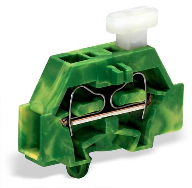 WAGO ELETTRONICA - Morsetto per 2 conduttori.su un lato con pulsante.con piede di fissaggio a scatto.verde-giallo