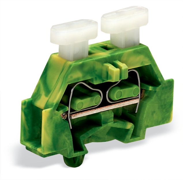 WAGO ELETTRONICA - Morsetto per 2 conduttori.su ambo i lati con pulsante.con piede di fissaggio a scatto.verde-giallo