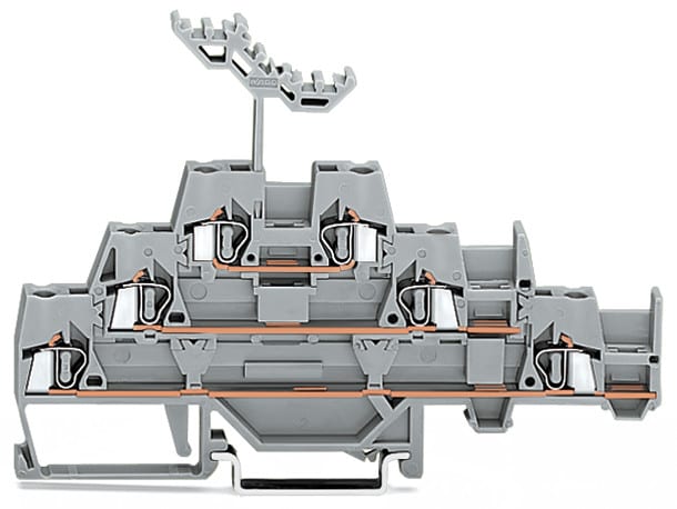 WAGO ELETTRONICA - Morsetto a tre piani.Morsetto passante/passante/passante.con sede per ponticello aggiuntiva sul livello inferiore.grigio/grigio/blu