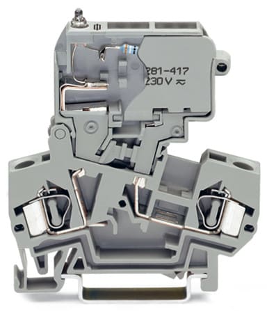 WAGO ELETTRONICA - Morsetto con fusibile per 2 conduttori.con portafusibile pivotante.con indicazione di fusibile guasto con luce al neon.grigio