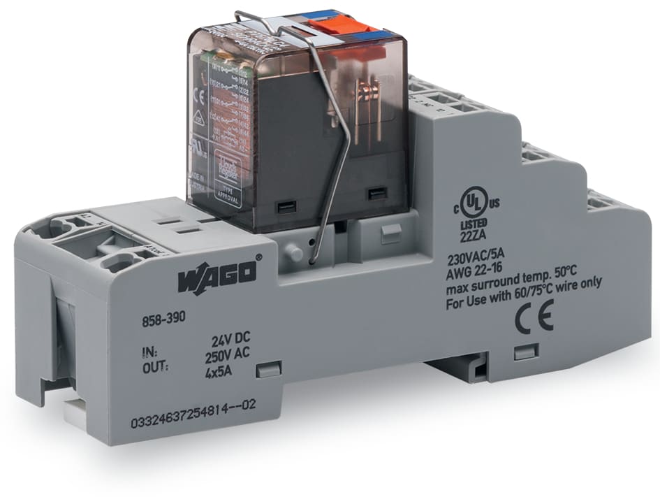 WAGO ELETTRONICA - Modulo relè.Tensione nominale di ingresso: 220 V DC.4 contatti in scambio.grigio