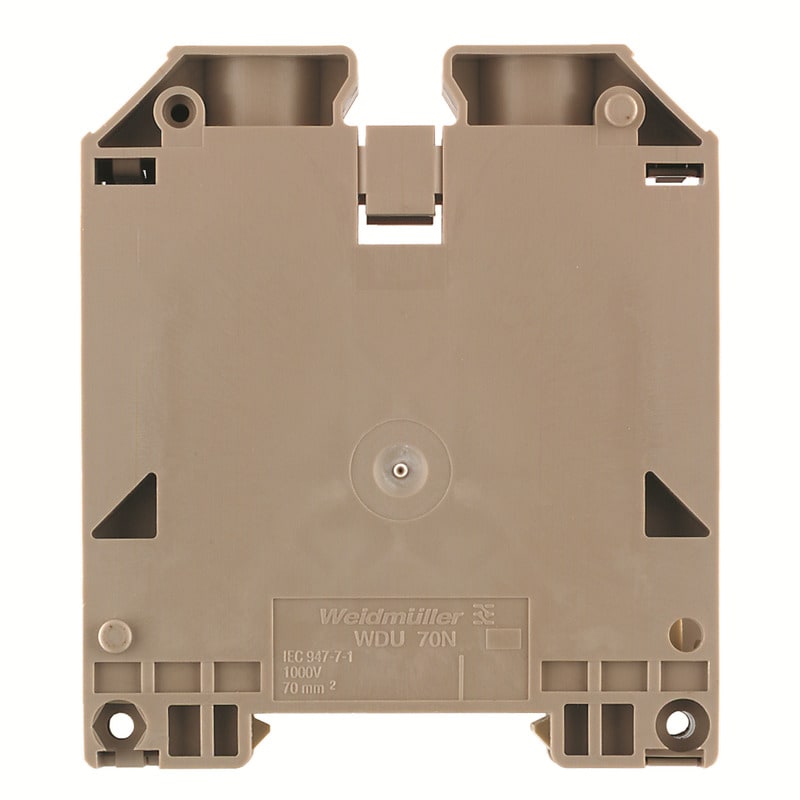 WEIDMULLER - Morsettiera passante a vite, Beige scuro, 70 mm², 192 A, 1000 V, 2 collegamenti, TS 35, V-0, Wemid, 130 °, WDU 70N/35 IR.