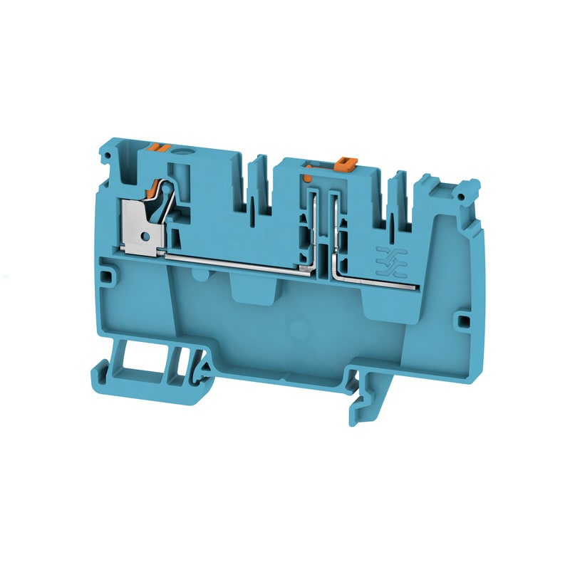 WEIDMULLER - Morsettiera passante PUSH IN blu 4 mm² 20 A 250 V Numero di collegamenti: 1 Numero di piani: 1 TS 35 V-0 Wemid 130 °C AAP21 4 DT BL/OR.