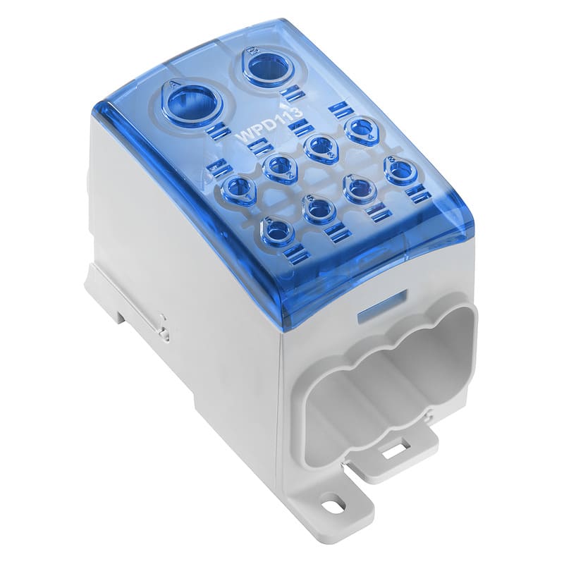 WEIDMULLER - Morsetto ripartitore di potenziale, collegamento a vite, blu, 185 mm², 353 A, 1000 V, 10 collegamenti, 1 piano, TS 35, piastra d' e WPD 113 1X185+1X150/8X35 BL.