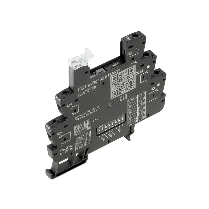WEIDMULLER - Zoccolo portarelè TRS T 24VDC 1CO M3 EMPTY IP20, Diodo a corsa libera, 1 Contatto di scambio, 10 A, Collegamento a vite.
