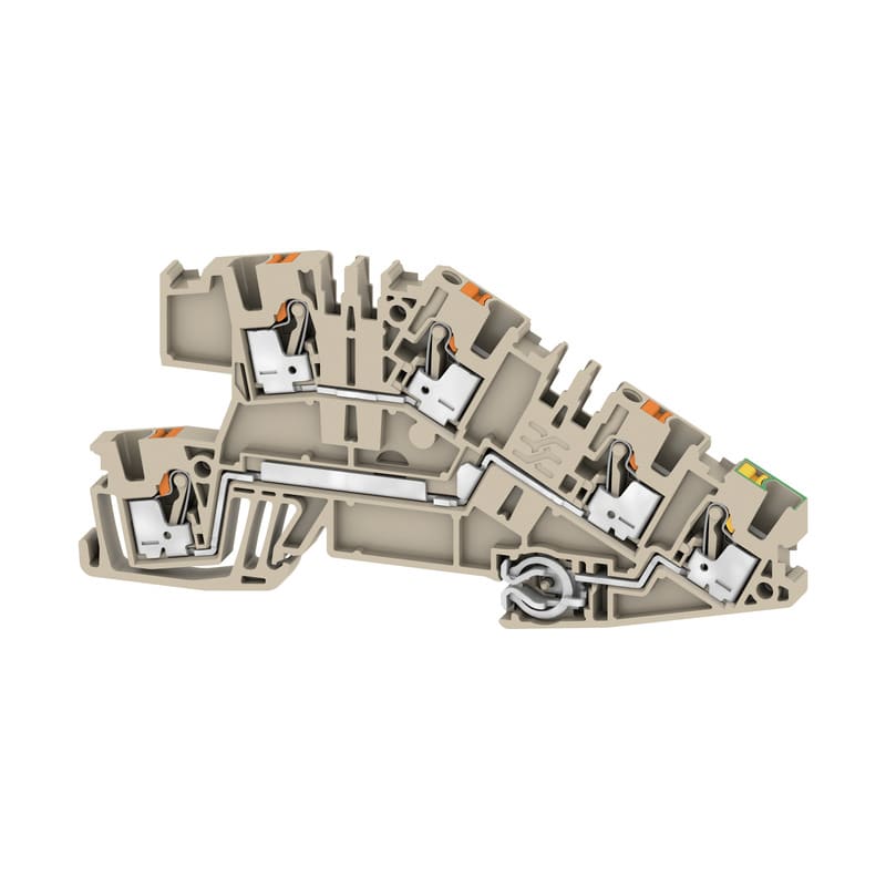 WEIDMULLER - Morsetto da installazione multi piano PUSH IN Beige scuro 2.5 mm² 24 A 250 V Numero di collegamenti: 5 Numero di piani: 3 TS 35 V-0 Wemid AITB 2.5 BB L-L-PE.