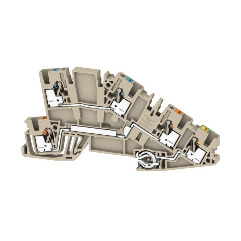 WEIDMULLER - Morsetto da installazione multi piano PUSH IN Beige scuro 2.5 mm² 24 A 250 V Numero di collegamenti 5 Numero di piani 3 TS 35 V-0 Wemid AITB 2.5 N-L-PE.