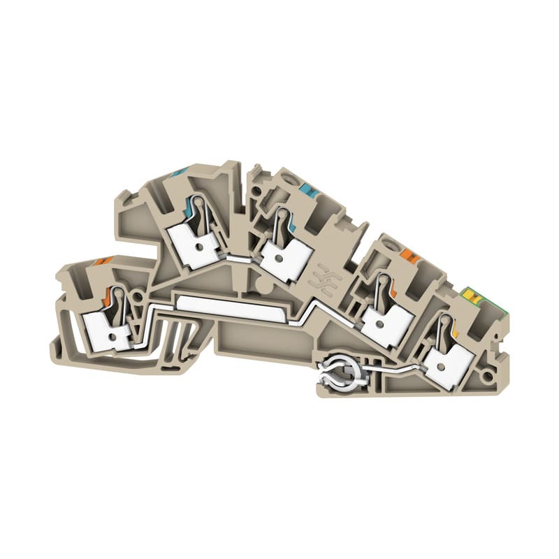WEIDMULLER - Morsetto da installazione multi piano PUSH IN Beige scuro 4 mm² 30 A 250 V Numero di collegamenti 5 Numero di piani 3 TS 35 V-0 Wemid AITB 4 BB N-L-PE.