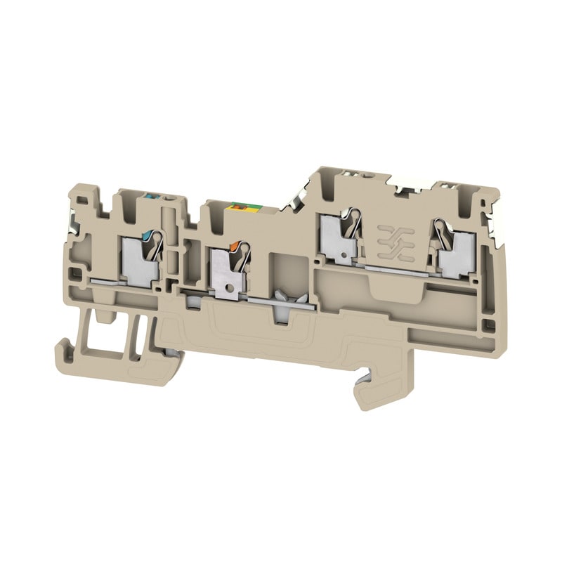 WEIDMULLER - Morsetto componibile per sensori e attuatori, PUSH IN, Beige scuro, 1.5 mm², 13.5 A, 250 V, Numero di collegamenti: 4, Numero di piani: 2, TS 35, V-0, AIO21 1.5 SO-PE DL.