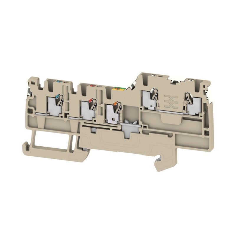 WEIDMULLER - Morsetto componibile per sensori e attuatori, PUSH IN, Beige scuro, 1.5 mm², 13.5 A, 250 V, Numero di collegamenti: 5, Numero di piani: 2, TS 35, V-0, AIO22 1.5 SI-PE DL.