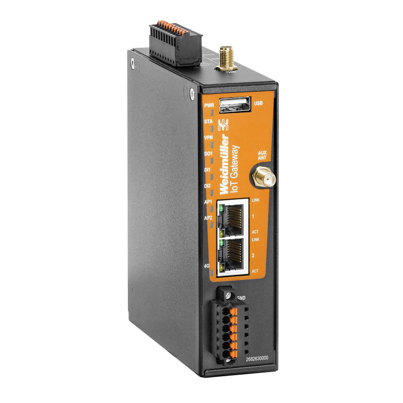 WEIDMULLER - Gateway IoT wireless con connessione Fast Ethernet, protezione IP20 e temperatura operativa da -20 °C a 60 °C, modello IOT-GW30-4G-EU.