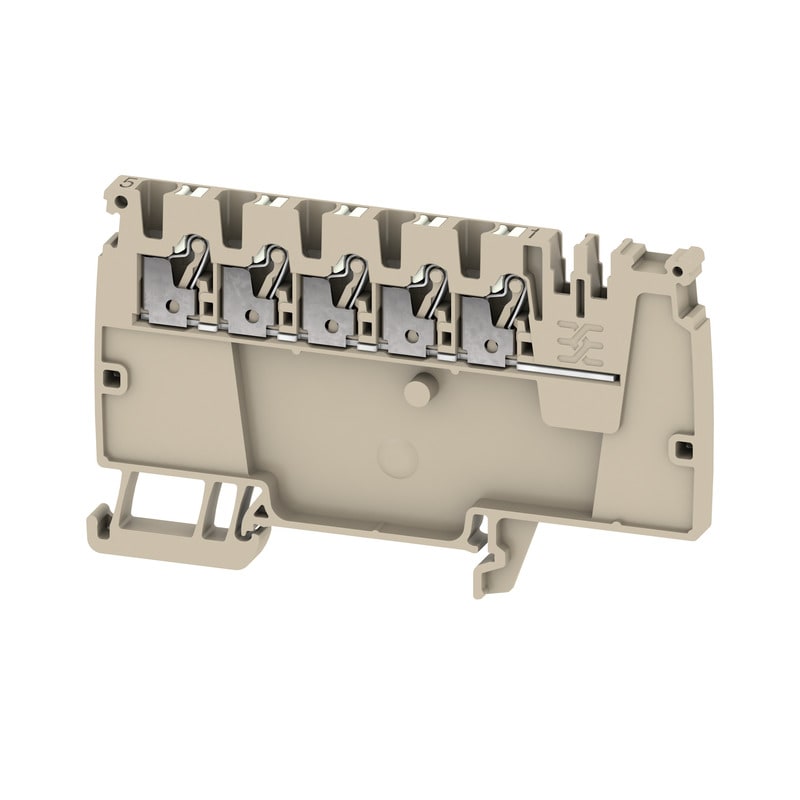WEIDMULLER - Morsetto ripartitore di potenziale PUSH IN Beige scuro 2.5 mm² 24 A 800 V Numero di collegamenti: 5 Numero di piani: 1 V-0 Wemid AAP12 2.5 LI WT.