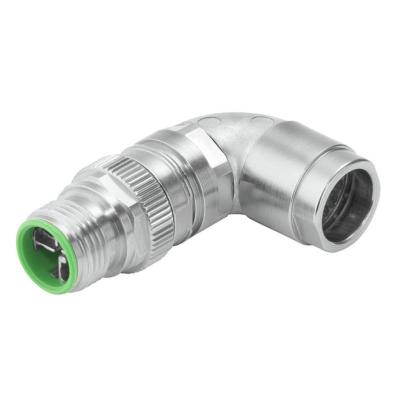 WEIDMULLER - Connettore circolare maschio angolato M12 per collegamento a crimpare, personalizzabile sul campo, 0.14 mm² - 0.34 mm², 4 - 9 mm, IE-PS-M12X-90-P-TH-CG.