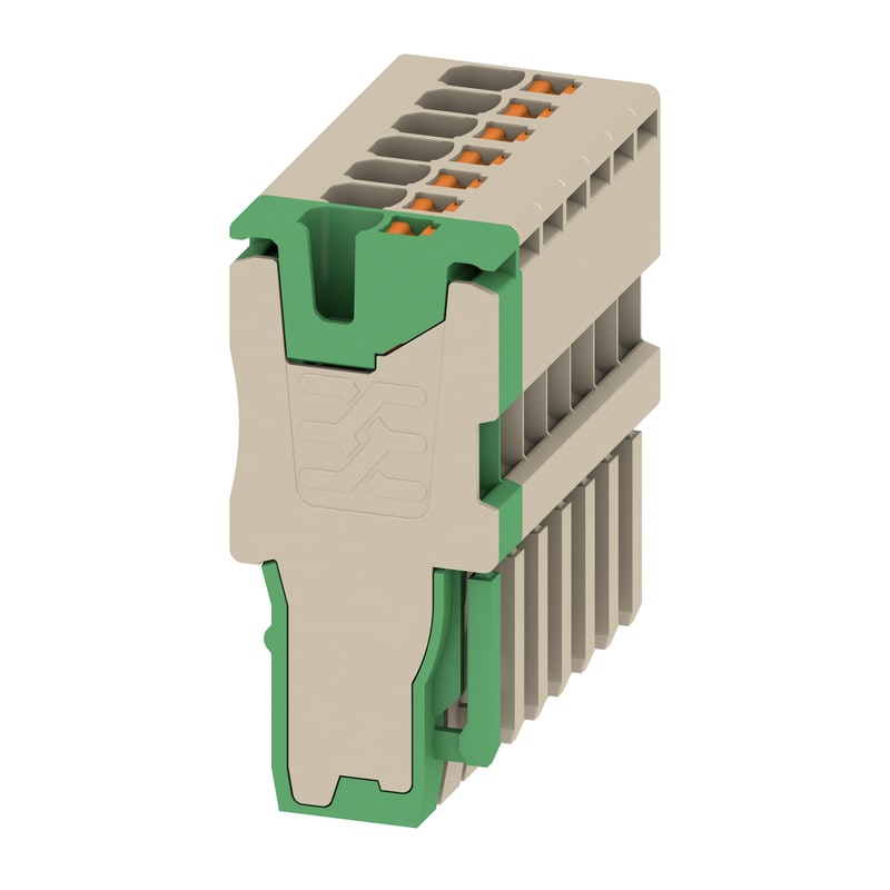 WEIDMULLER - Connettore PUSH IN, Beige scuro, verde, 1.5 mm², 17.5 A, 500 V, 7 collegamenti, V-0, Wemid, 7 poli, Larghezza 24.5 - APG 1.5/7-6BG-GN.