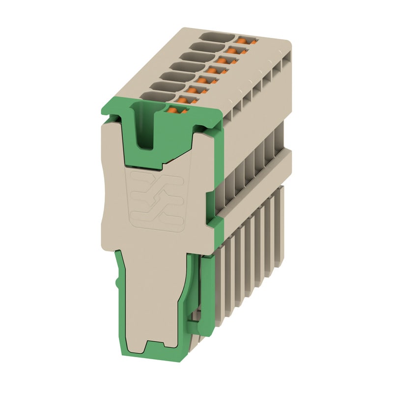 WEIDMULLER - Connettore PUSH IN, Beige scuro, verde, 1.5 mm², 17.5 A, 500 V, 8 collegamenti, V-0, Wemid, 8 poli, Larghezza 28 mm, APG 1.5/8-7BG-GN.