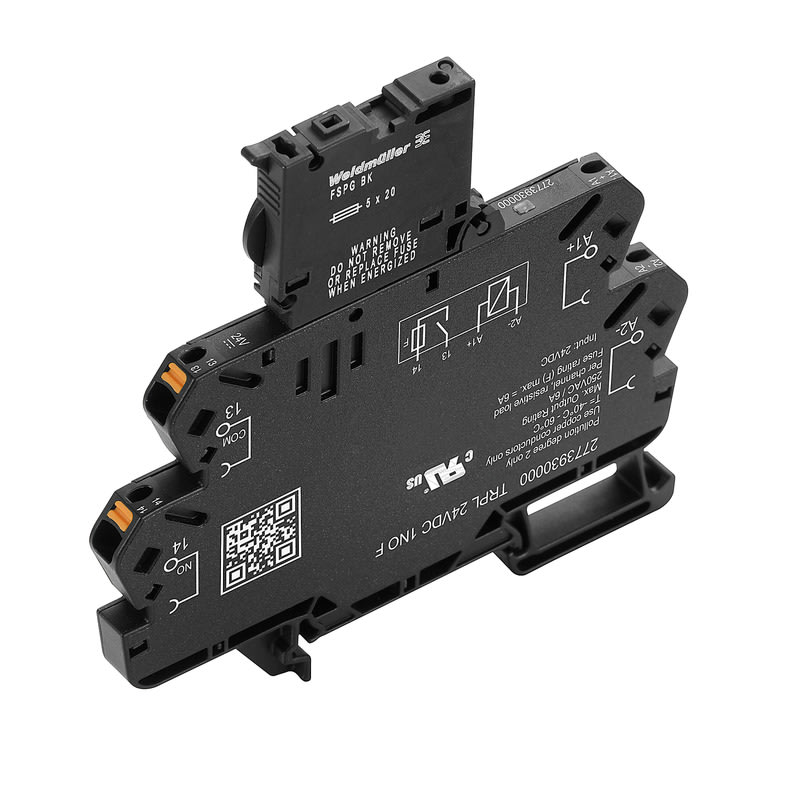 WEIDMULLER - Modulo relè 24VDC LED verde Diodo corsa libera Protezione inversione polarità 1 contatto NA AgNi 250VAC 6A PUSH TRPL 24VDC 1NO F.