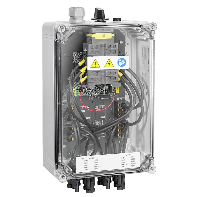 WEIDMULLER - Quadro fotovoltaico con 2 MPP e 2 ingressi / 1 uscita per MPP, disconnessione remota, WM4C, 1100 V. PVN1M2I4S1FXVXO1TXPX11.